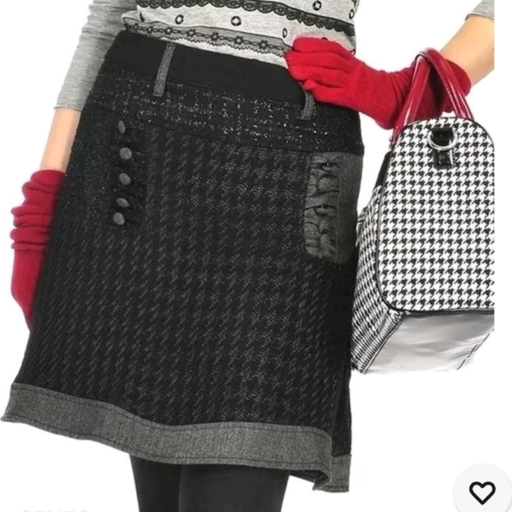 Desigual Black and Gray A-Line Knee-Length Skirt - Picture 1 of 13